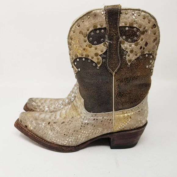 Ferrini Distressed Studded Cowboy Women’s Leather Boots Sz 6.5 Boho Festival - Picture 2 of 16